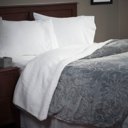 Hastings Home Floral Etched Fleece Blanket with Sherpa-F/Q-Grey 861587HMV